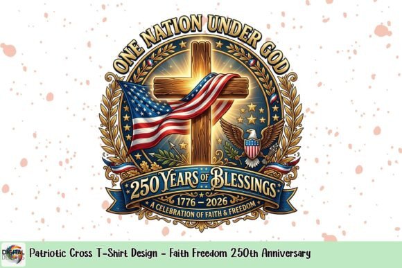 Download Patriotic Cross T-Shirt Design - Faith Freedom 250th Anniversary - Free Collection